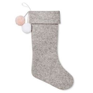 Grey wool christmas stocking sugar paper pink pom